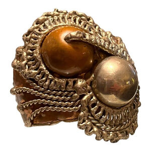 Mid-Century Mixed Metals Brutalist Cuff Bracelet in Copper, Silver, & Brass